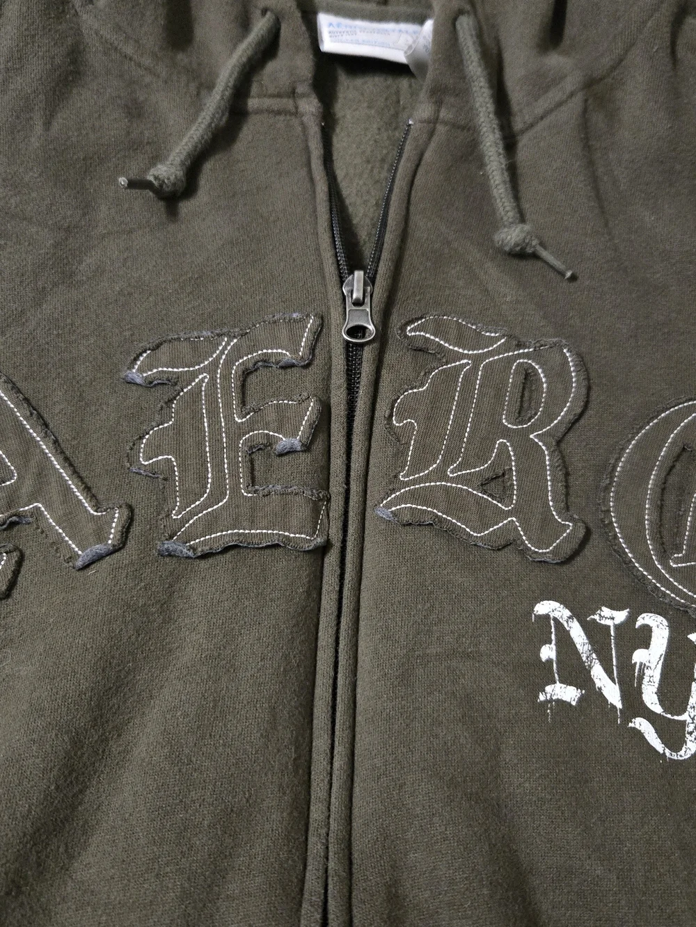 Vintage Y2K Aeropostale Limited Edition AERO NYC Zip Up Hoodie Mens M Olivebrown
